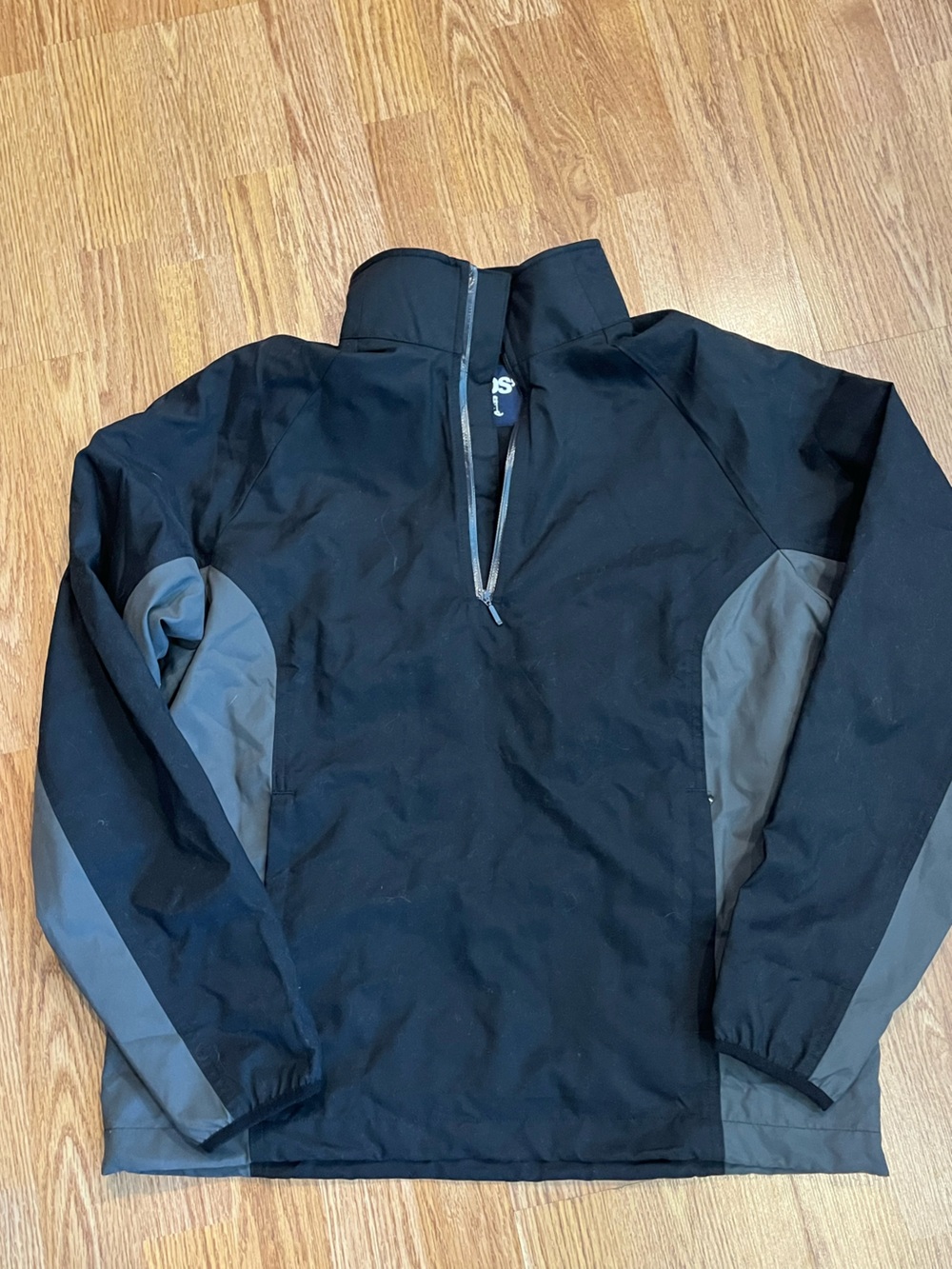 Lands End Men's Black and Gray Lightweight Quarter Zip Jacket
